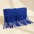 Leather Woven Tassel Clutch - Azur Blue