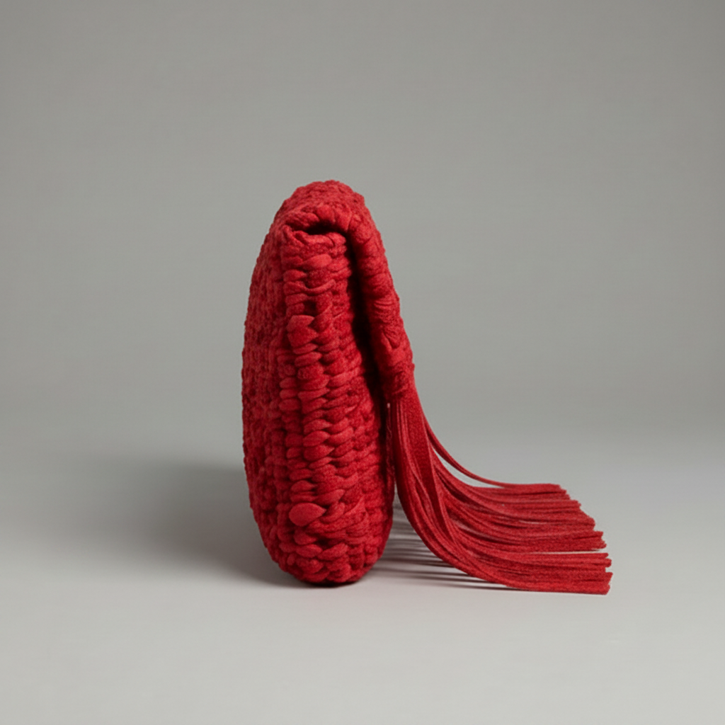 Leather Woven Tassel Clutch - Red
