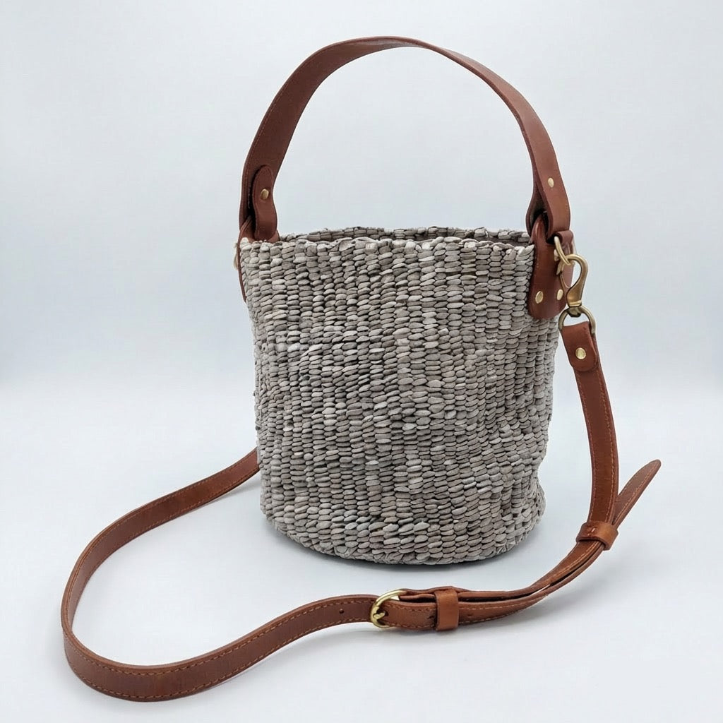 Rafiki Hand-Woven Leather Bucket Bag - Medium (Black)