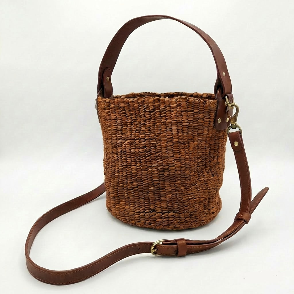 Rafiki Hand-Woven Leather Bucket Bag - Medium (Black)