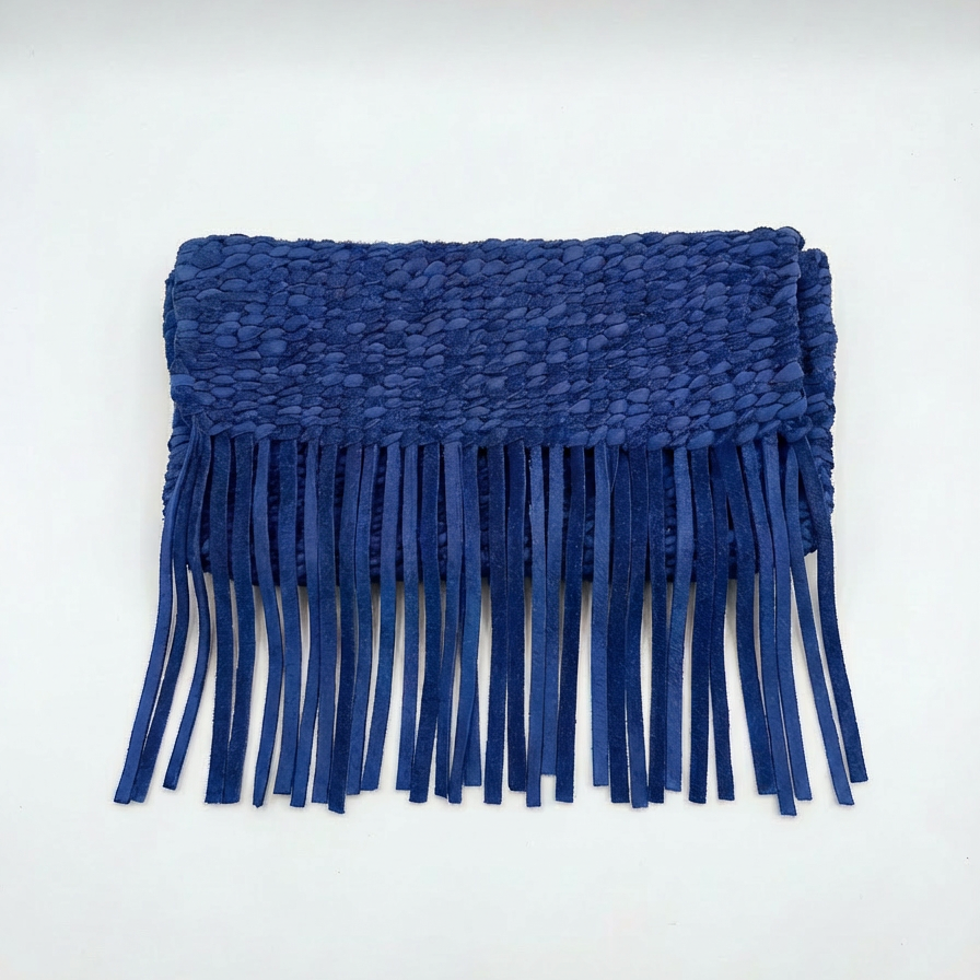 Leather Woven Tassel Clutch - Azur Blue