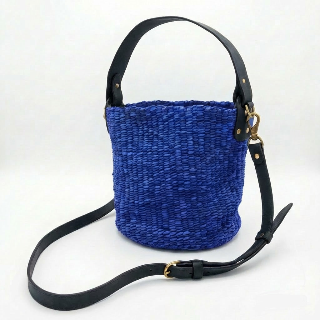 Rafiki Hand-Woven Leather Bucket Bag - Medium (Black)