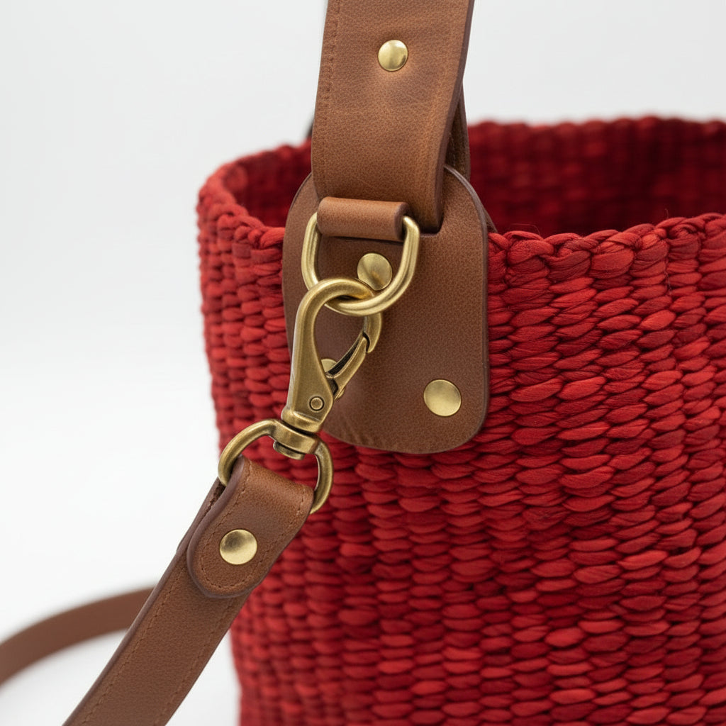 Rafiki Hand-Woven Leather Bucket Bag - Medium (Black)